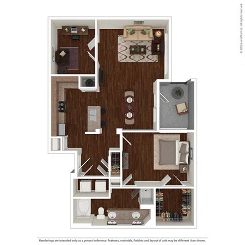 Floor plan for 1 bed, 1 bath, 1102 sqft